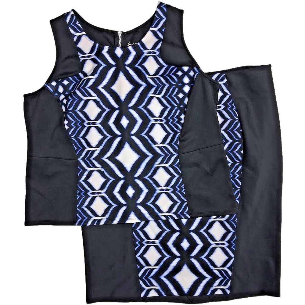 Lane Bryant 2pc Skirt‎ Set Women's 22 24 Black Blue White Stretch Sleeveless NWT